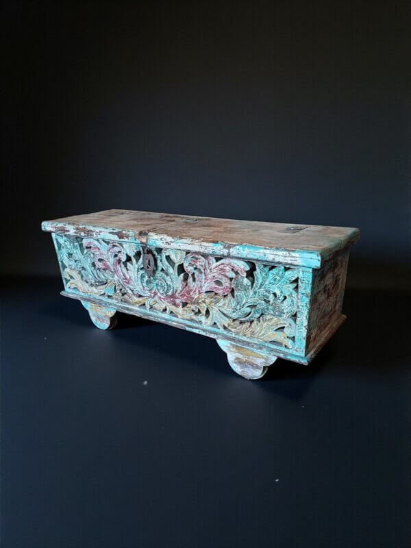Carved Indian Teak Chest on Castors