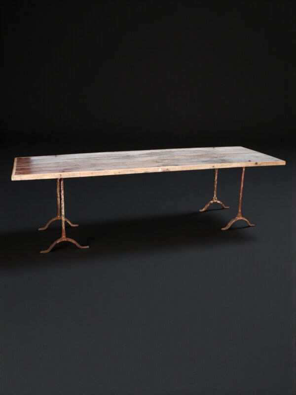 Table with Boer War Era Iron Trestles and Reclaimed Wood Top