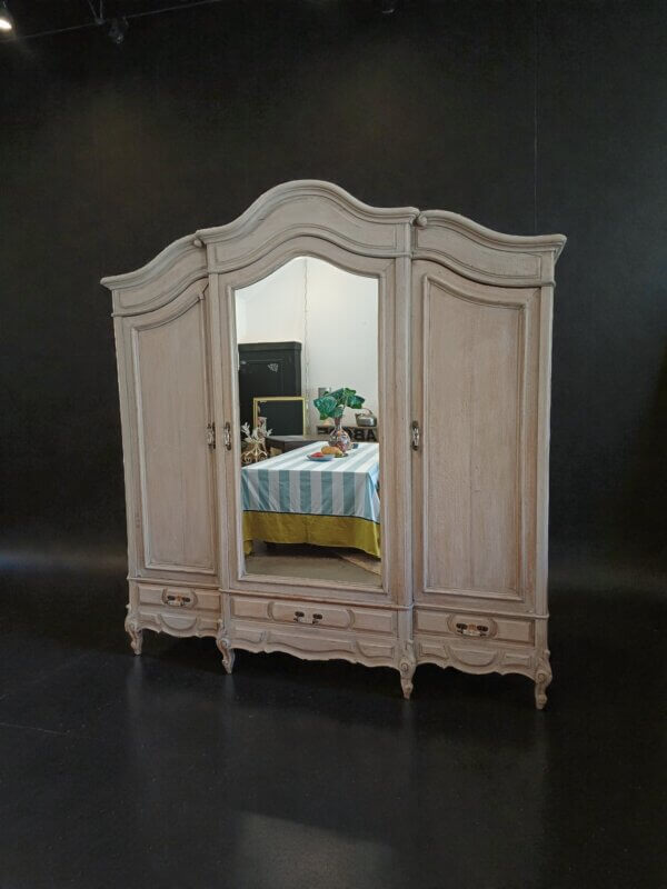 Antique 1800s Belgian Oak Armoire Wardrobe with Mirror